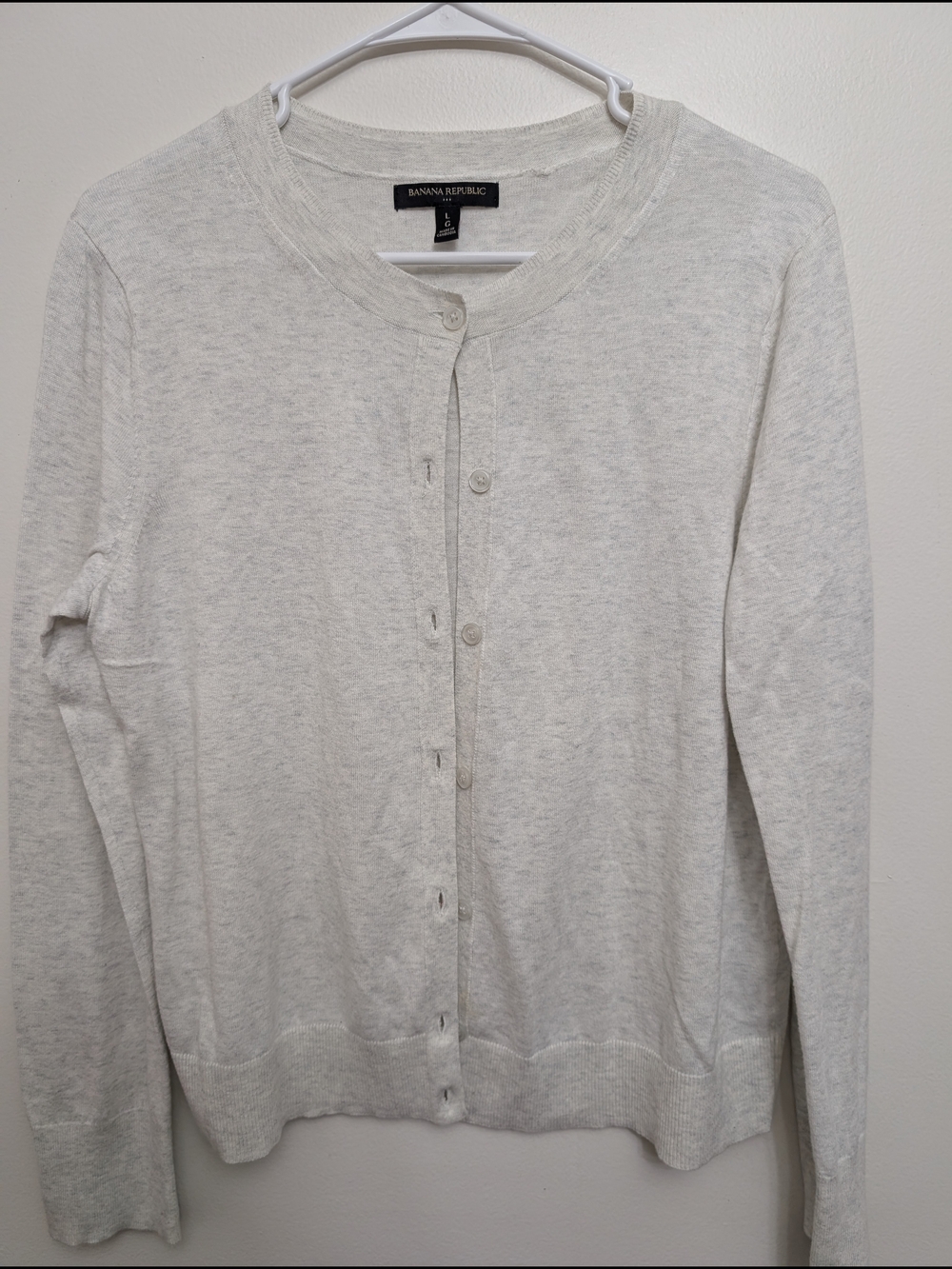 Banana Republic Light Grey Crewneck Button Cardigan Lightweight Size Large